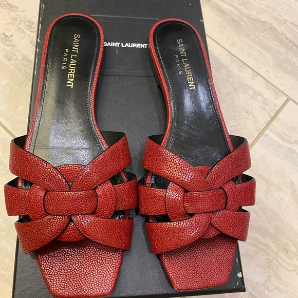 Saint Laurent Tribute Leather Slides 7 1/2 - Picture 4 of 7